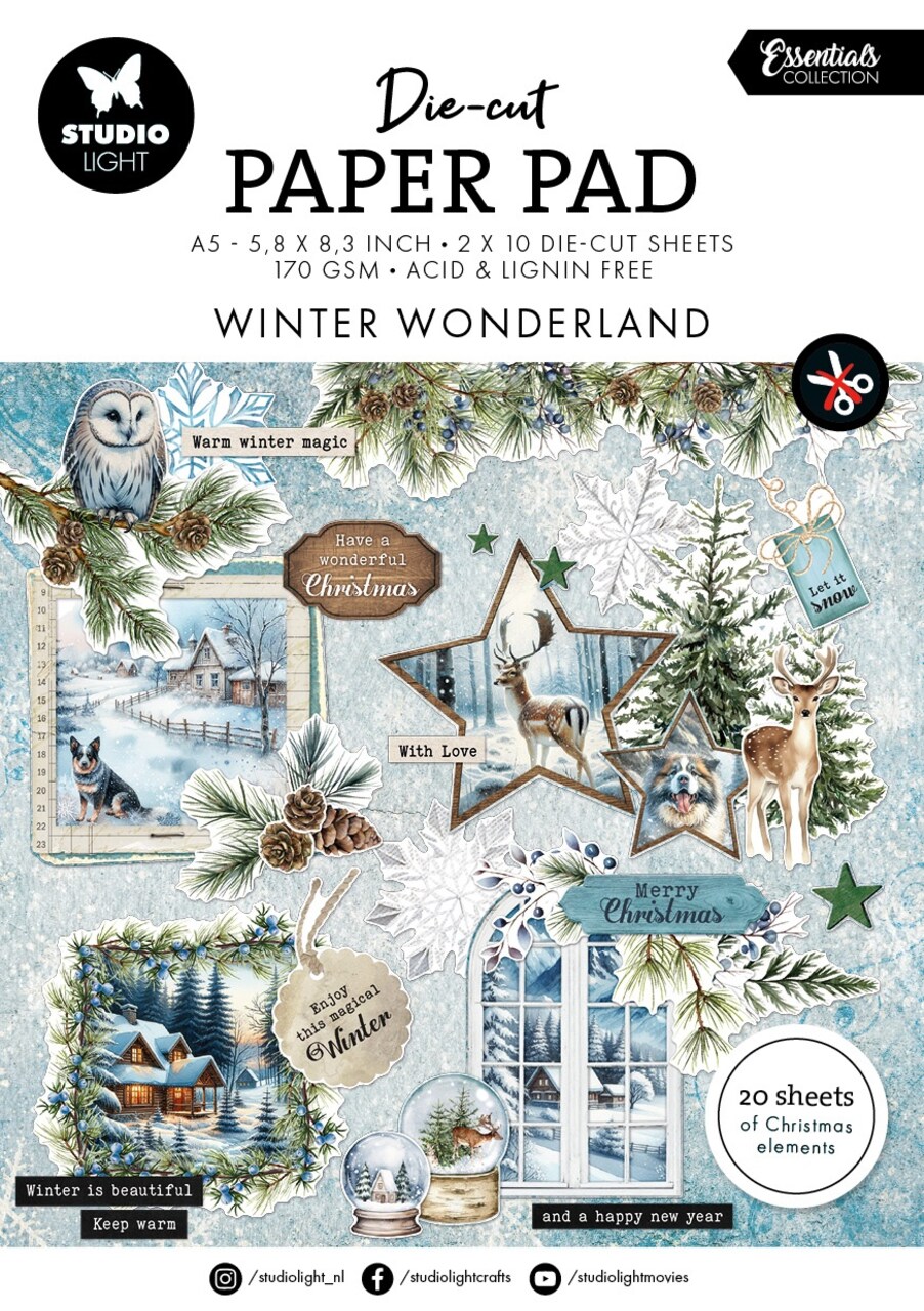 Studio Light Die-Cut Paper Pad 5.83"X8.27" 20/Pkg-Winter Wonderland